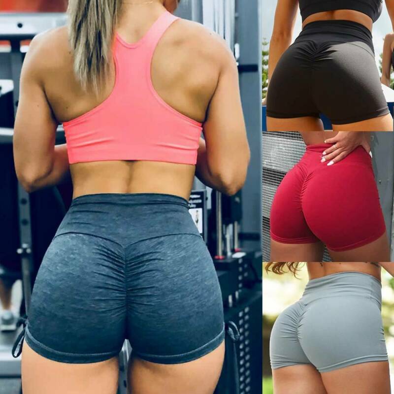 Womens High Waist Yoga Shorts Push Up Ruched Sports Hot Pants Casual Gym Workout